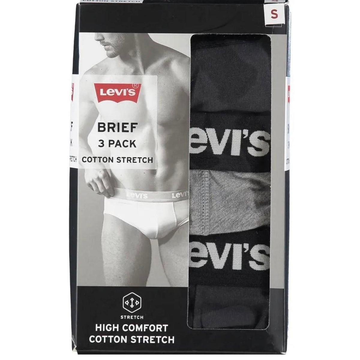 Levi's 3 -Pack Solid Basic Men's Briefs Navy/Grey Double Layered - Small